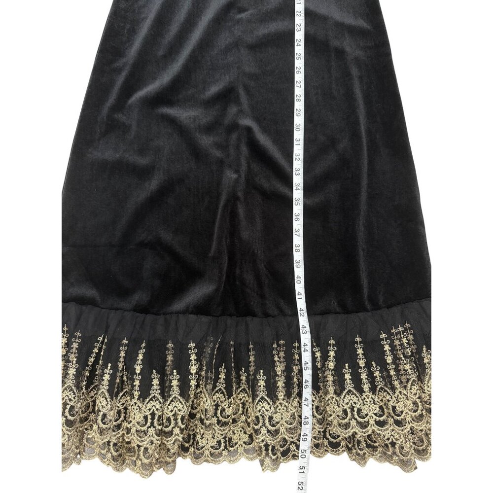 Tuckernuck Pomander Place Black Velvet Lillith Dress Gold Embroider Lace Size M - Picture 7 of 10